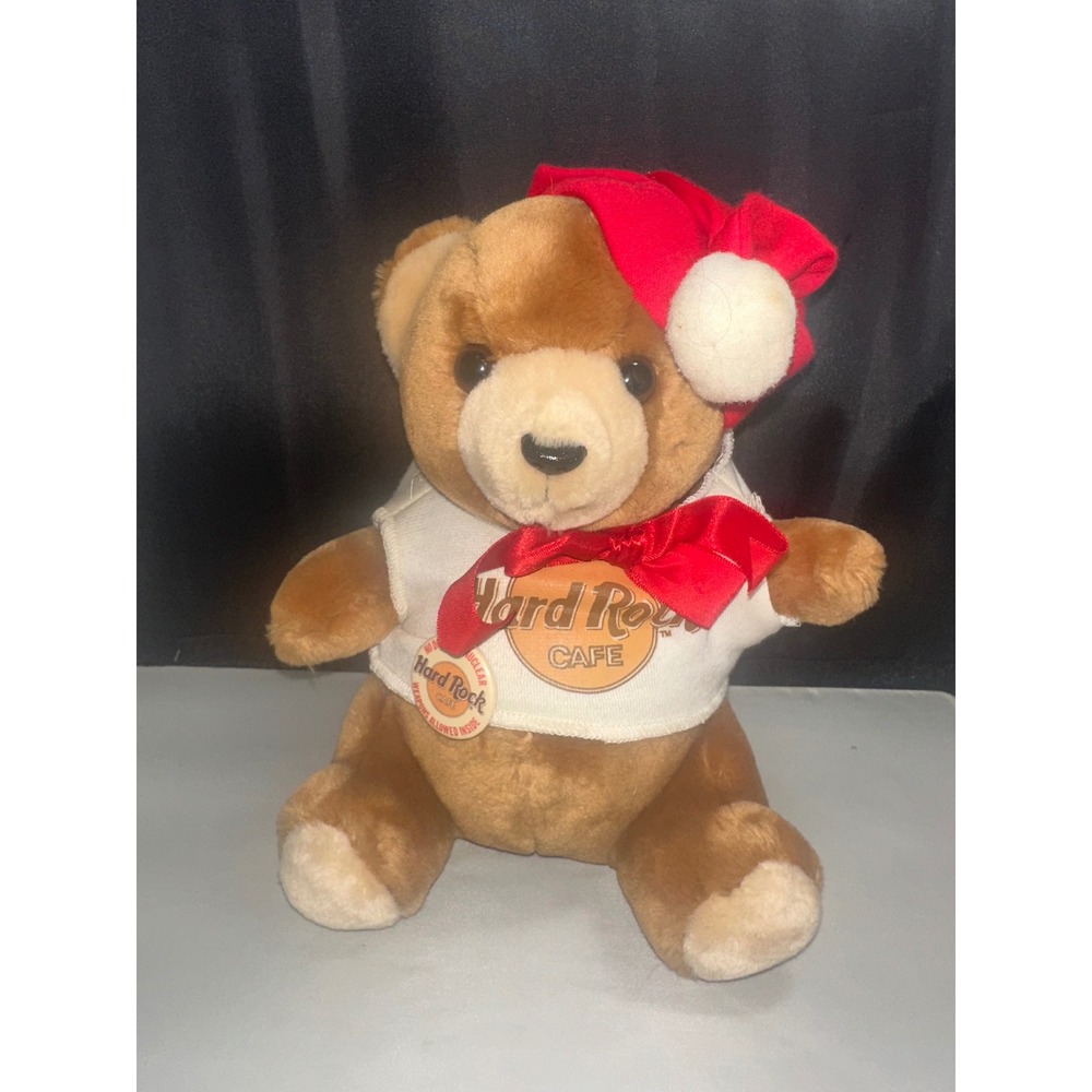 Hard Rock Cafe Christmas Teddy Bear Herrington & Co Brown Plush Santa Hat 11in